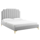 Modway Furniture Colette King Performance Velvet Platform Bed 0423 Light Gray MOD-6894-LGR