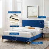 Phillipa Performance Velvet Full Platform Bed Navy MOD-6922-NAV