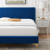 Phillipa Performance Velvet Full Platform Bed Navy MOD-6922-NAV