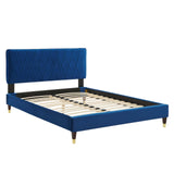 Phillipa Performance Velvet Full Platform Bed Navy MOD-6923-NAV