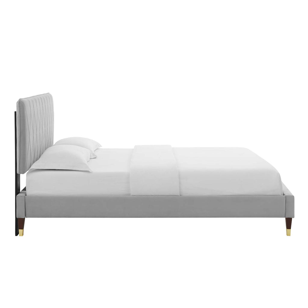 Modway Furniture Phillipa Performance Velvet King Platform Bed MOD-6929-LGR