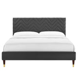 Modway Furniture Leah Chevron Tufted Performance Velvet Queen Platform Bed 0423 Charcoal MOD-6969-CHA