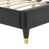 Modway Furniture Leah Chevron Tufted Performance Velvet Queen Platform Bed 0423 Charcoal MOD-6969-CHA