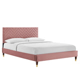 Modway Furniture Leah Chevron Tufted Performance Velvet Queen Platform Bed 0423 Dusty Rose MOD-6969-DUS