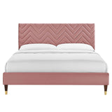 Modway Furniture Leah Chevron Tufted Performance Velvet Queen Platform Bed 0423 Dusty Rose MOD-6969-DUS