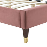 Modway Furniture Leah Chevron Tufted Performance Velvet Queen Platform Bed 0423 Dusty Rose MOD-6969-DUS