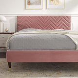 Modway Furniture Leah Chevron Tufted Performance Velvet Queen Platform Bed 0423 Dusty Rose MOD-6969-DUS