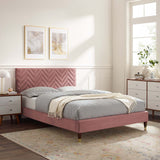 Modway Furniture Leah Chevron Tufted Performance Velvet Queen Platform Bed 0423 Dusty Rose MOD-6969-DUS