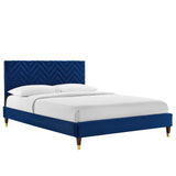 Modway Furniture Leah Chevron Tufted Performance Velvet Queen Platform Bed 0423 Navy MOD-6969-NAV