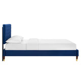 Modway Furniture Leah Chevron Tufted Performance Velvet Queen Platform Bed 0423 Navy MOD-6969-NAV