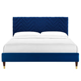 Modway Furniture Leah Chevron Tufted Performance Velvet Queen Platform Bed 0423 Navy MOD-6969-NAV