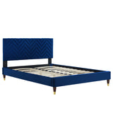 Modway Furniture Leah Chevron Tufted Performance Velvet Queen Platform Bed 0423 Navy MOD-6969-NAV