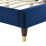 Modway Furniture Leah Chevron Tufted Performance Velvet Queen Platform Bed 0423 Navy MOD-6969-NAV