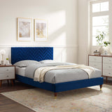 Modway Furniture Leah Chevron Tufted Performance Velvet Queen Platform Bed 0423 Navy MOD-6969-NAV