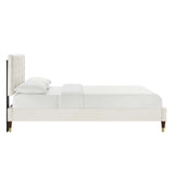 Modway Furniture Leah Chevron Tufted Performance Velvet Queen Platform Bed 0423 White MOD-6969-WHI