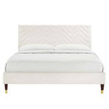 Modway Furniture Leah Chevron Tufted Performance Velvet Queen Platform Bed 0423 White MOD-6969-WHI