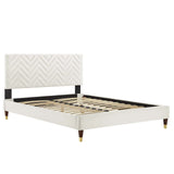 Modway Furniture Leah Chevron Tufted Performance Velvet Queen Platform Bed 0423 White MOD-6969-WHI