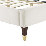 Modway Furniture Leah Chevron Tufted Performance Velvet Queen Platform Bed 0423 White MOD-6969-WHI