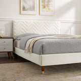 Modway Furniture Leah Chevron Tufted Performance Velvet Queen Platform Bed 0423 White MOD-6969-WHI