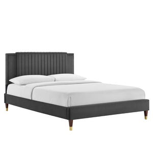 Modway Furniture Zahra Channel Tufted Performance Velvet Queen Platform Bed 0423 Charcoal MOD-6970-CHA