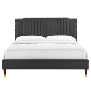 Modway Furniture Zahra Channel Tufted Performance Velvet Queen Platform Bed 0423 Charcoal MOD-6970-CHA