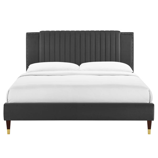 Modway Furniture Zahra Channel Tufted Performance Velvet Queen Platform Bed 0423 Charcoal MOD-6970-CHA