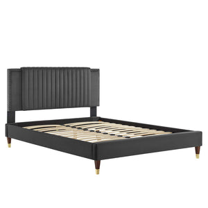 Modway Furniture Zahra Channel Tufted Performance Velvet Queen Platform Bed 0423 Charcoal MOD-6970-CHA