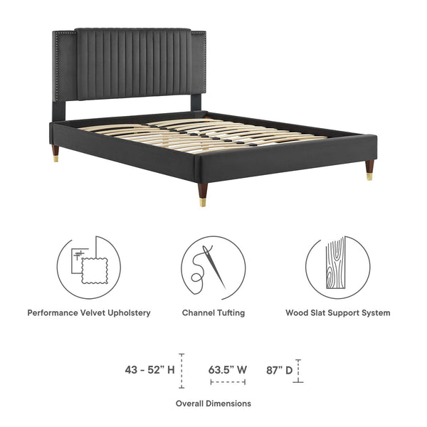 Modway Furniture Zahra Channel Tufted Performance Velvet Queen Platform Bed 0423 Charcoal MOD-6970-CHA