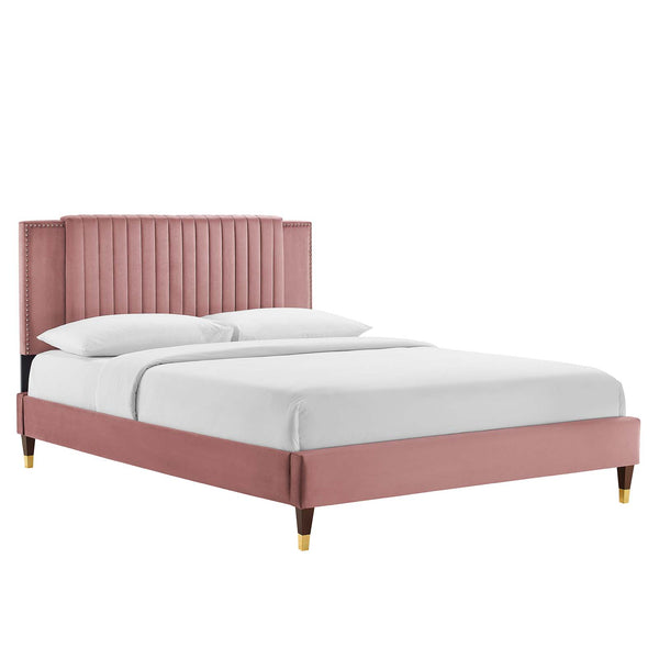 Modway Furniture Zahra Channel Tufted Performance Velvet Queen Platform Bed 0423 Dusty Rose MOD-6970-DUS