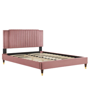 Modway Furniture Zahra Channel Tufted Performance Velvet Queen Platform Bed 0423 Dusty Rose MOD-6970-DUS