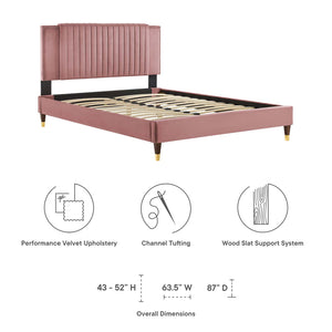 Modway Furniture Zahra Channel Tufted Performance Velvet Queen Platform Bed 0423 Dusty Rose MOD-6970-DUS