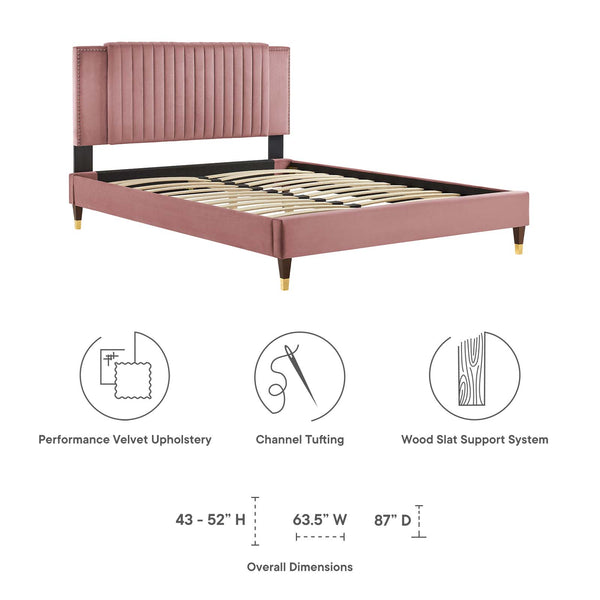 Modway Furniture Zahra Channel Tufted Performance Velvet Queen Platform Bed 0423 Dusty Rose MOD-6970-DUS