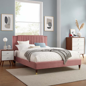 Modway Furniture Zahra Channel Tufted Performance Velvet Queen Platform Bed 0423 Dusty Rose MOD-6970-DUS