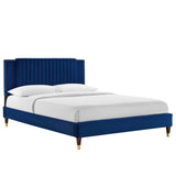 Modway Furniture Zahra Channel Tufted Performance Velvet Queen Platform Bed 0423 Navy MOD-6970-NAV