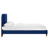 Modway Furniture Zahra Channel Tufted Performance Velvet Queen Platform Bed 0423 Navy MOD-6970-NAV