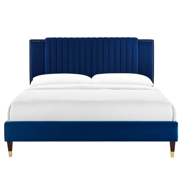 Modway Furniture Zahra Channel Tufted Performance Velvet Queen Platform Bed 0423 Navy MOD-6970-NAV