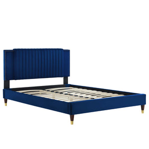 Modway Furniture Zahra Channel Tufted Performance Velvet Queen Platform Bed 0423 Navy MOD-6970-NAV