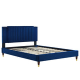 Modway Furniture Zahra Channel Tufted Performance Velvet Queen Platform Bed 0423 Navy MOD-6970-NAV