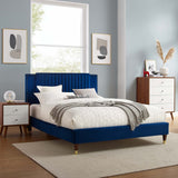 Modway Furniture Zahra Channel Tufted Performance Velvet Queen Platform Bed 0423 Navy MOD-6970-NAV