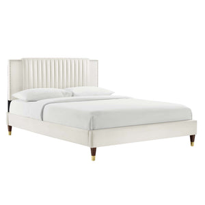 Modway Furniture Zahra Channel Tufted Performance Velvet Queen Platform Bed 0423 White MOD-6970-WHI