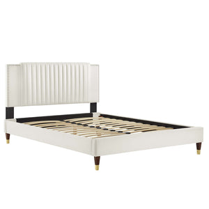 Modway Furniture Zahra Channel Tufted Performance Velvet Queen Platform Bed 0423 White MOD-6970-WHI