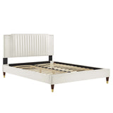 Modway Furniture Zahra Channel Tufted Performance Velvet Queen Platform Bed 0423 White MOD-6970-WHI