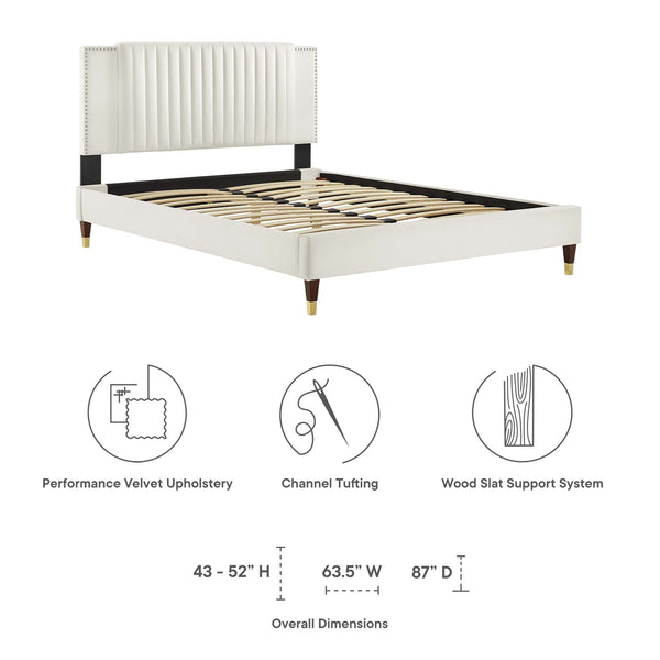 Modway Furniture Zahra Channel Tufted Performance Velvet Queen Platform Bed 0423 White MOD-6970-WHI