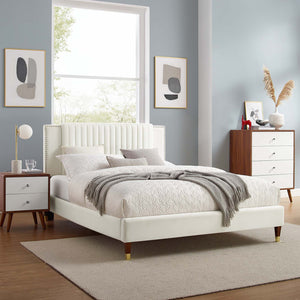 Modway Furniture Zahra Channel Tufted Performance Velvet Queen Platform Bed 0423 White MOD-6970-WHI