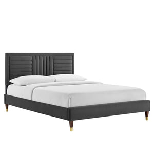 Modway Furniture Sofia Channel Tufted Performance Velvet Queen Platform Bed 0423 Charcoal MOD-6971-CHA