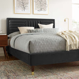 Modway Furniture Sofia Channel Tufted Performance Velvet Queen Platform Bed 0423 Charcoal MOD-6971-CHA