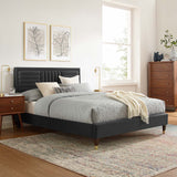 Modway Furniture Sofia Channel Tufted Performance Velvet Queen Platform Bed 0423 Charcoal MOD-6971-CHA