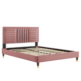 Modway Furniture Sofia Channel Tufted Performance Velvet Queen Platform Bed 0423 Dusty Rose MOD-6971-DUS