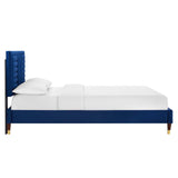 Modway Furniture Sofia Channel Tufted Performance Velvet Queen Platform Bed 0423 Navy MOD-6971-NAV