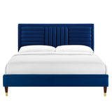 Modway Furniture Sofia Channel Tufted Performance Velvet Queen Platform Bed 0423 Navy MOD-6971-NAV